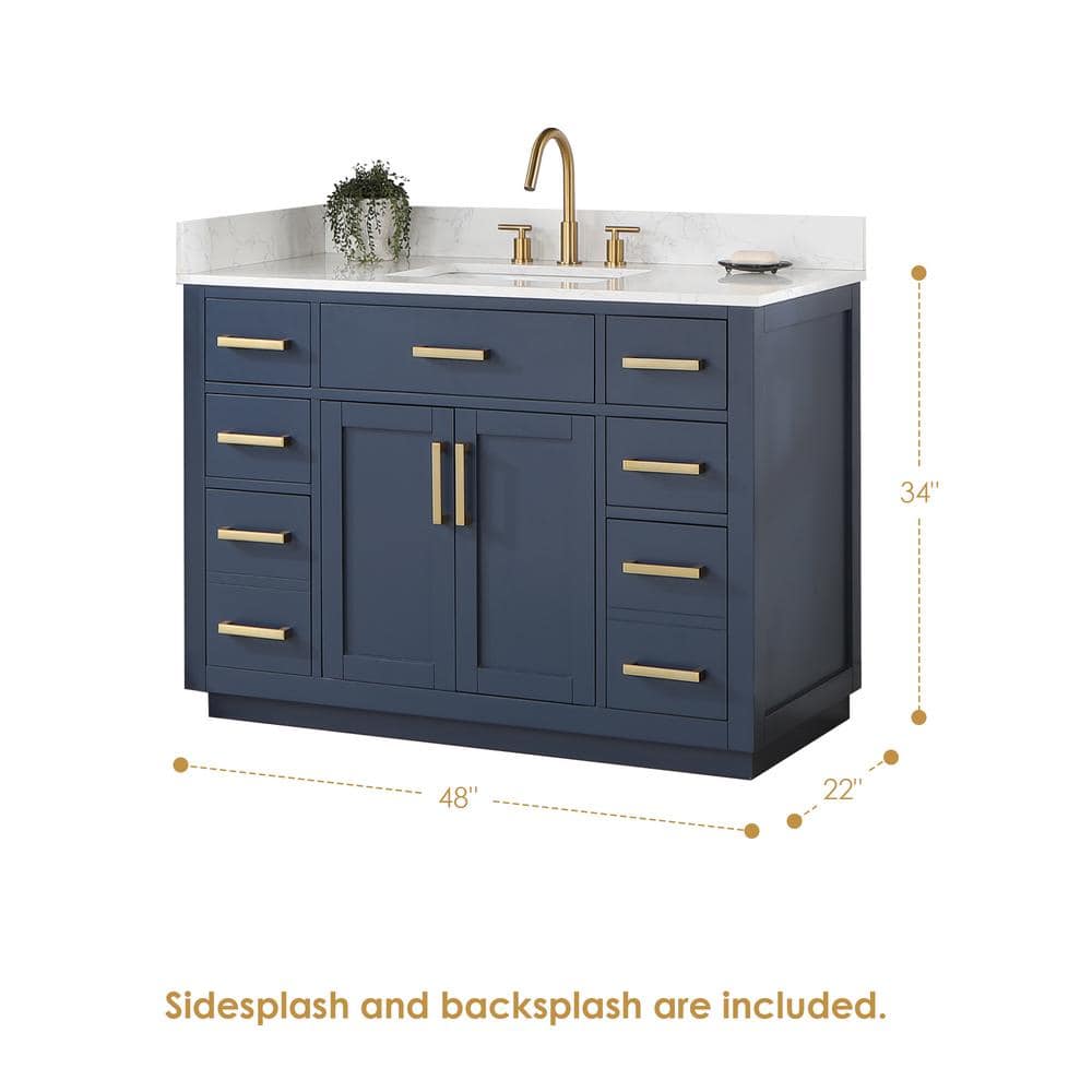 Gavino 48" Royal Blue Wood Vanity with Stone Top and Mirror