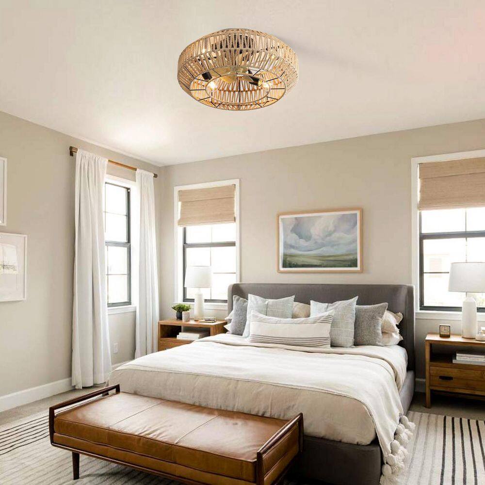 "22"" Boho Caged Ceiling Fan with Enclosed Rattan, 6-Speed, Remote, Reversible DC Motor, Living Room" price history on PriceWatchPro