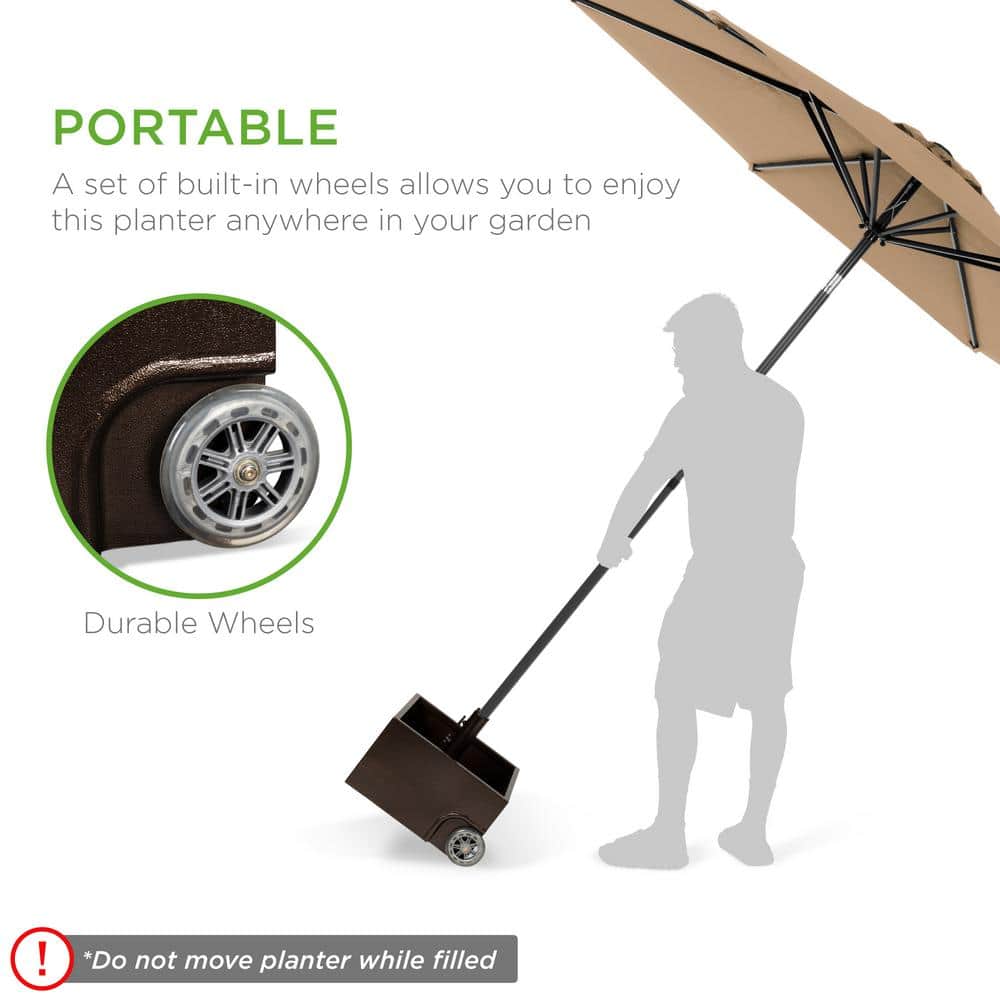 Portable Brown Steel Umbrella Base Stand with Wheels
