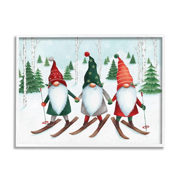 Stupell Industries Gnome Trio Skiing by Emma Leach 1 Piece Framed Graphic Print Sports Poster Art Print 30 in. x 24 in.