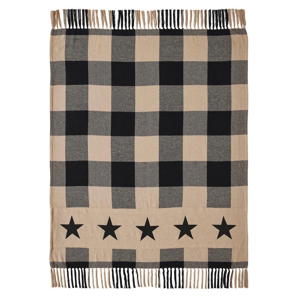 Black and Beige Cotton Star Pattern Throw Blanket 50x60