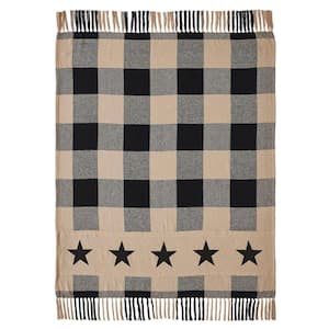 Black Check Star Country Black Natural Prim Check Woven 50 in. x 60 in. Cotton Blend Throw Blanket