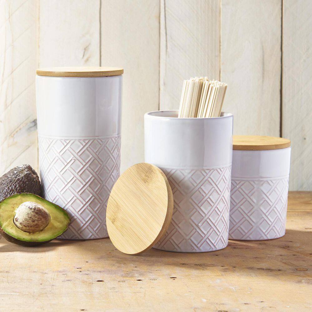 American Atelier 3Piece Diamond Embossed Ceramic Canister Set with