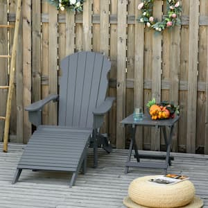 Outdoor Fire Pit Chairs Gray Folding Wood Adirondack Chair Set of 3 All Weather Patio Chair with Ottoman and Side Table