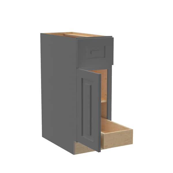 Home Decorators Collection Grayson 12 in. W x 24 in. D x 34.5 in. H Assembled Plywood Base Kitchen Cabinet in Deep Onyx with 1ROT Soft Close LH