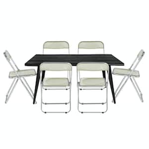 Lawrence 7-Piece Dining Set with Acrylic Foldable Chairs and Rectangular Dining Table with Metal Legs, Amber