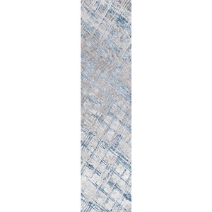 Slant Modern Abstract Gray/Blue 2 ft. x 8 ft. Runner Rug