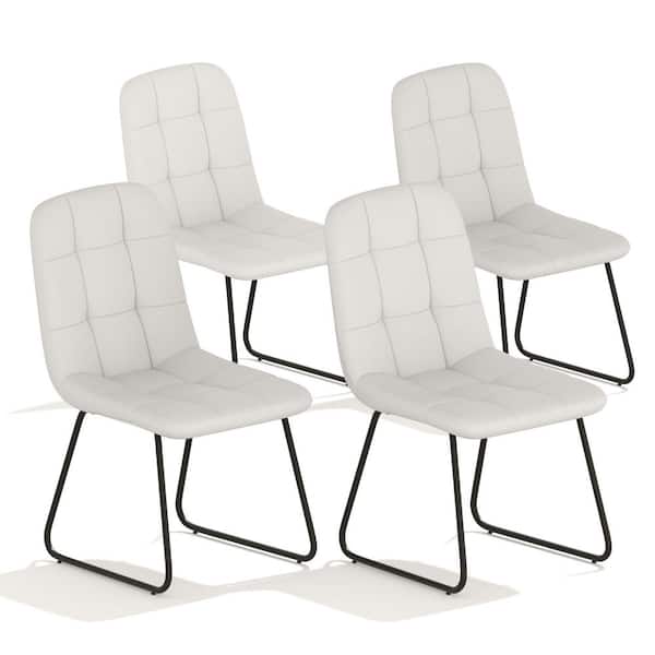 GOJANE White Faux Leather Upholstered Dining Chairs with U-shaped Legs (Set of 4 White Chairs)