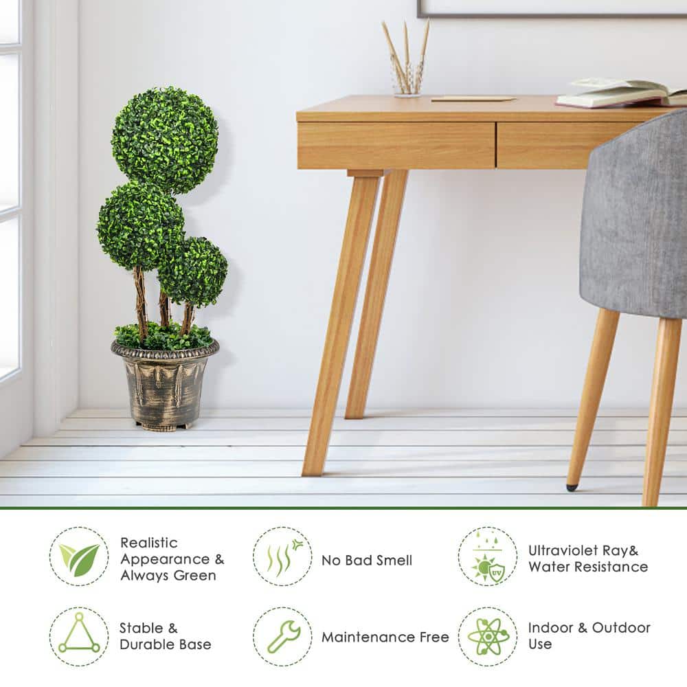 30'' Green Artificial Boxwood Triple Ball Topiary in Decorative Pot