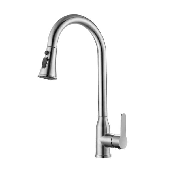 Unbranded 16.93 in. Single Handle 360° Spout Swivel Pull Down Sprayer Kitchen Faucet with Advanced Spray in Brushed Nickel