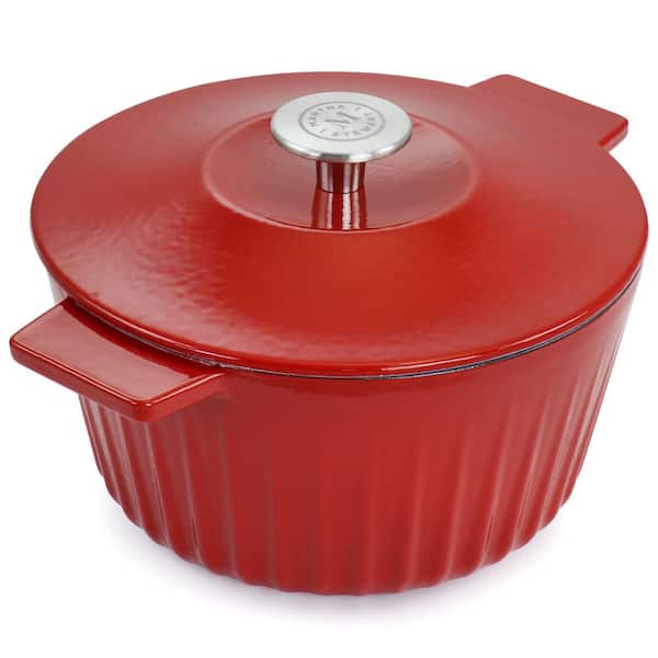 3 qt. Durable Cast Iron Dutch Oven Casserole Pot in Red Ombre Enamel