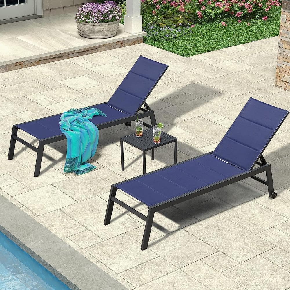 PURPLE LEAF Aluminum Outdoor Chaise Lounge Patio Lounge Chair with Wheels and Side Table