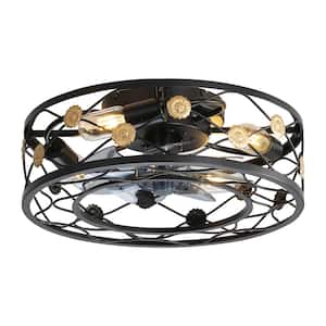 Low Profile 18 in. Indoor Black Enclosed Ceiling Fan with Light Kit and Remote Control Included
