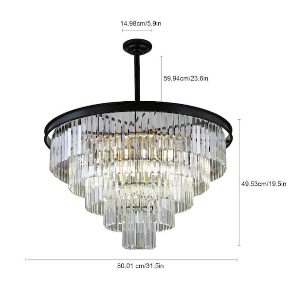 OUKANING 14-Light Black Modern Luxury 5-Tier Crystal Chandelier 