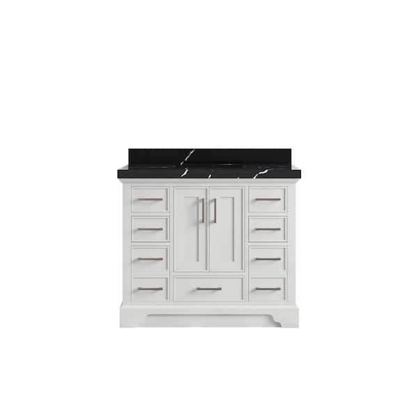 Willow Collections Charlotte 42 in. Single Sink Freestanding White Bath Vanity with Calacatta Black Qt. Top Unassembled
