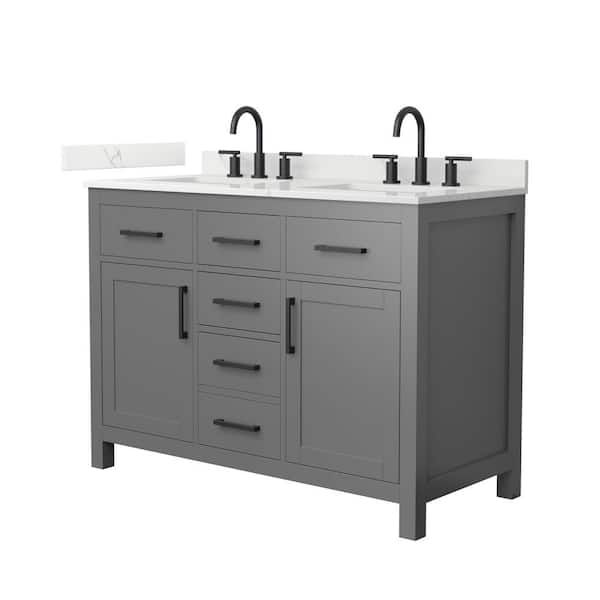 Beckett 48 in. Double Freestanding Dark Gray Bath Vanity with Giotto Quartz Top (Assembled)