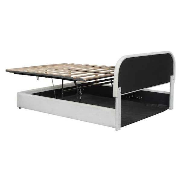 White Wood Frame Queen Size Platform Bed with Hydraulic Storage System