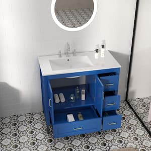 36 in. W x 18.3 in. D x 33 in. H Freestanding Bath Vanity in Blue with White Ceramic Top Single Basin Sink and Storage