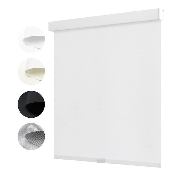 Cordless Light Filtering Roller Shade, 1% Openness Solar Shades, UV Protection, Polyester, White, 34 in. W x 72 in. L