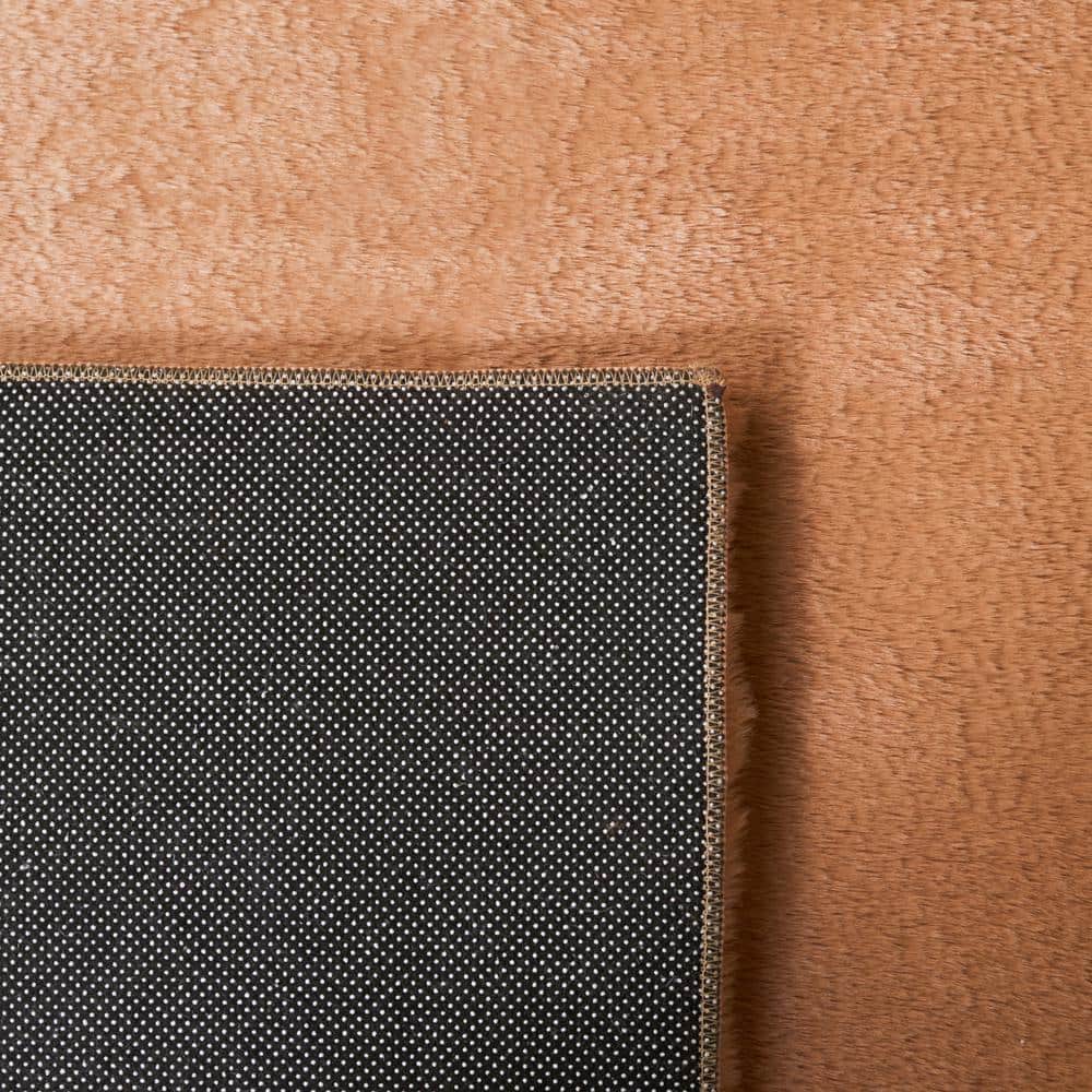 Brown Faux Rabbit Fur Rectangular Washable Area Rug