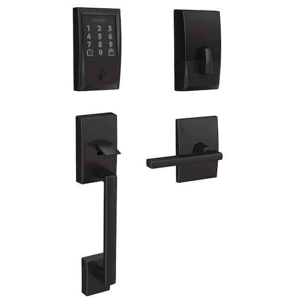 Schlage Century Encode Smart Wifi Deadbolt Door Lock with Alarm and Latitude Lever Handleset in Matte Black