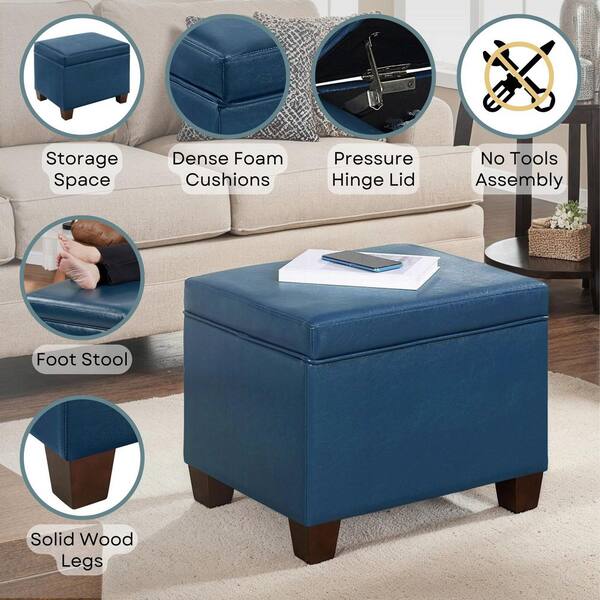 Convenience Concepts Madison Blue Faux Leather Storage Ottoman R9