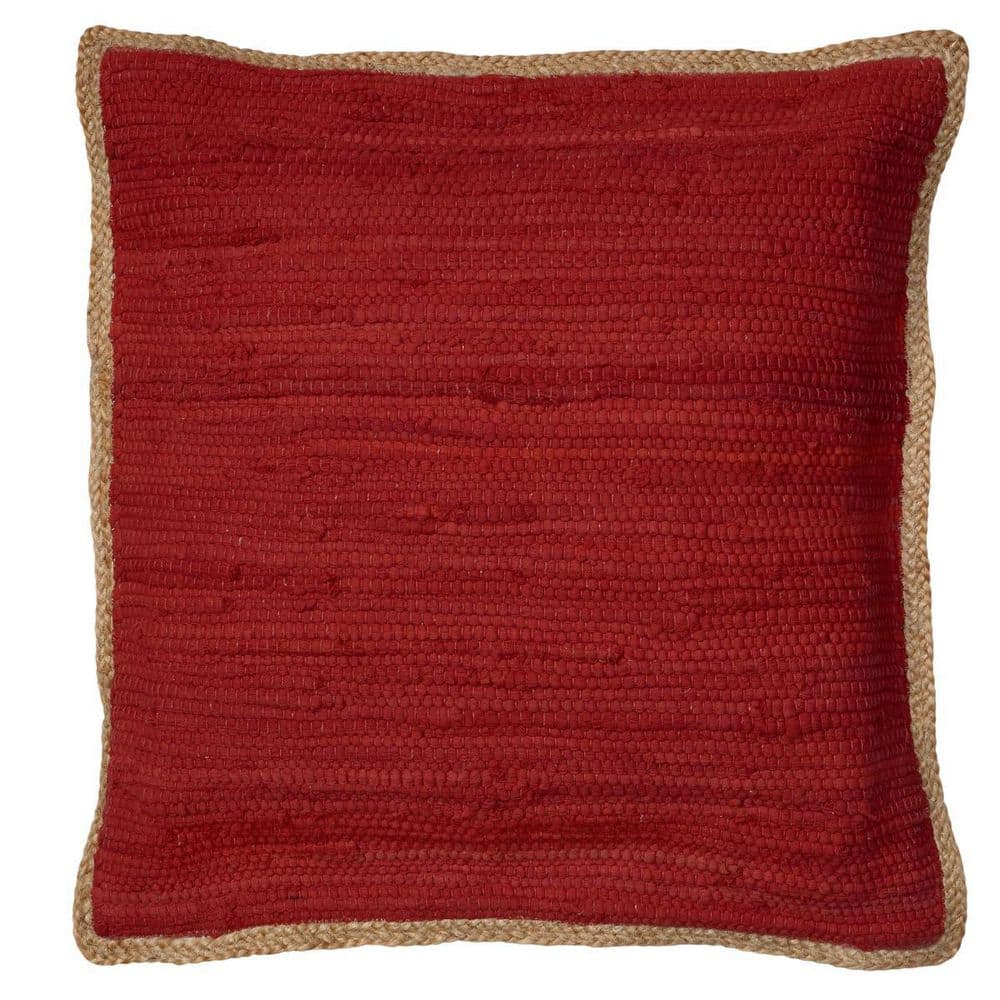 Riley Aqua and Jute Border Square Throw Pillow, 20" x 20"