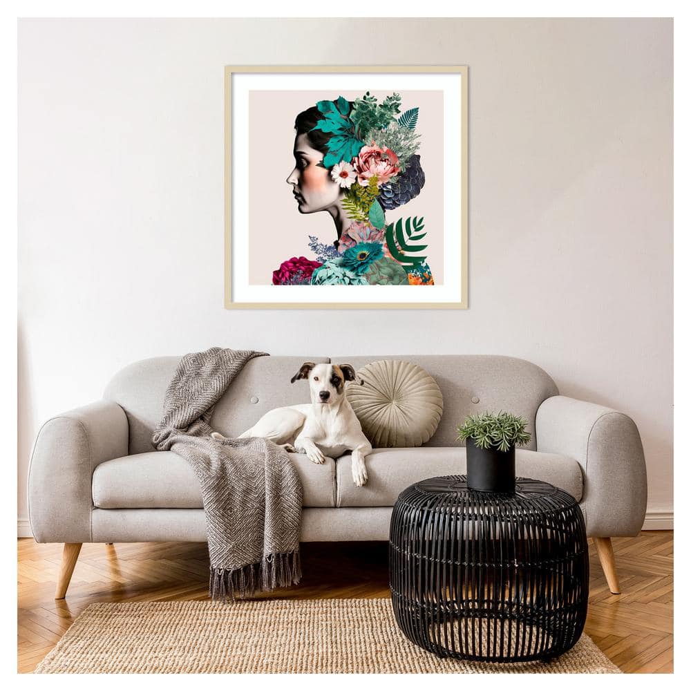Floral Profile Abstract Expressionism Giclee Print in Natural Frame