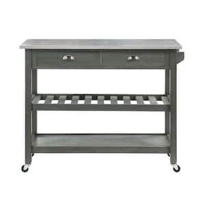 American Heritage Wirebrush Dark Gray Steel Top Kitchen Cart with Towel Bar