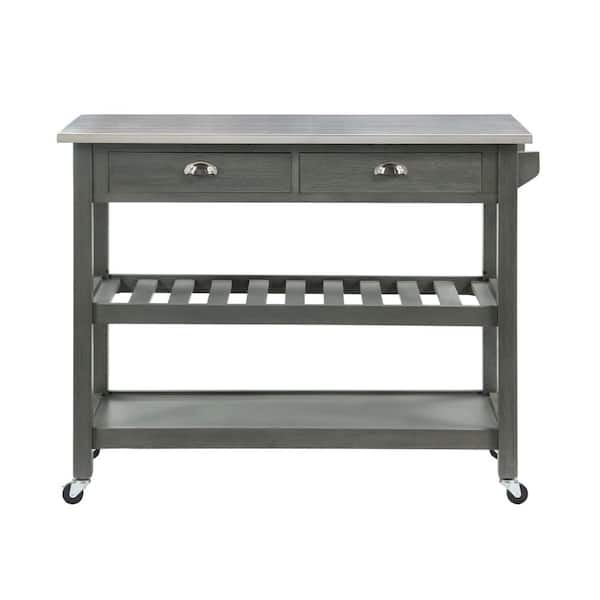 Convenience Concepts American Heritage Wirebrush Dark Gray Steel Top Kitchen Cart with Towel Bar