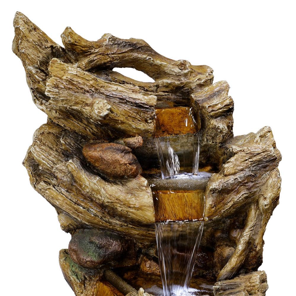 Alpine 5-Tier Waterfall Trunk Fountain with LED Lights, 47" Tall