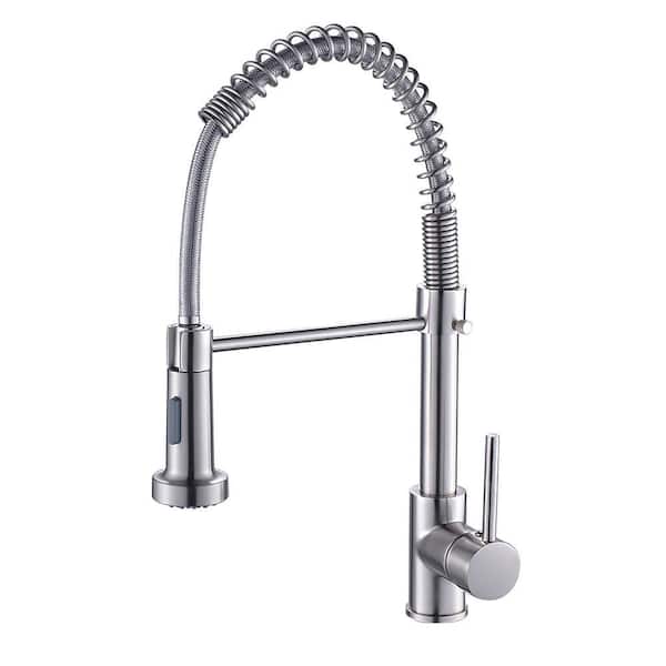 Single Hole Single-Handle Pull-Down Sprayer Kitchen Faucet in Brushed Nickel