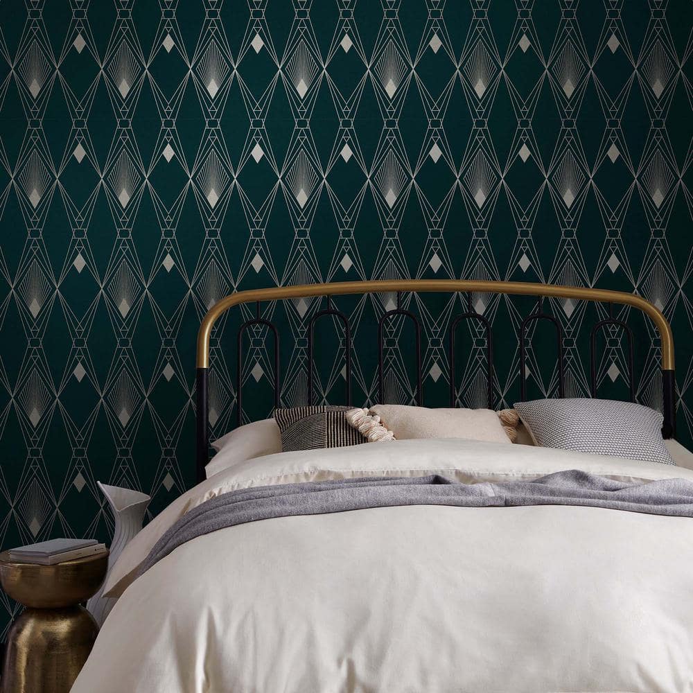 Teal and Gold Art Deco Geometric Removable Wallpaper
