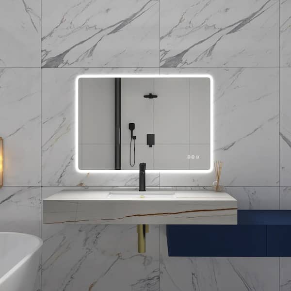 Unbranded 40 in. W x 28 in. H Rectangular Frameless Wall-Mount Anti-Fog LED Light Bathroom Vanity Mirror