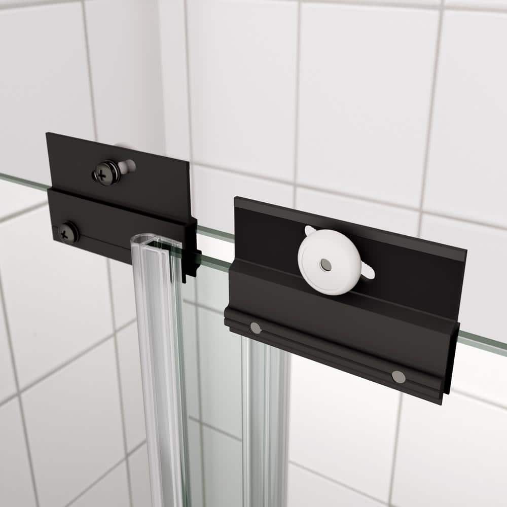 Matte Black Framed Double Sliding Bathtub Shower Door with Clear Glass