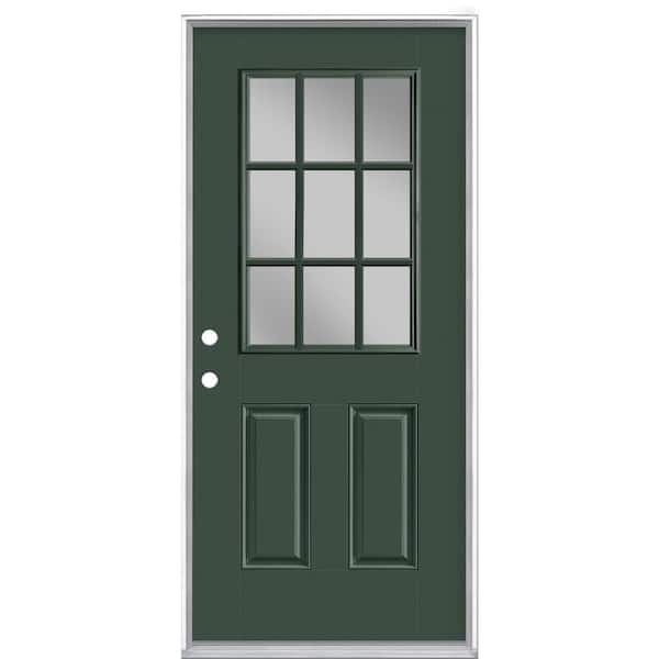 Masonite 36 in. x 80 in. 9 Lite Conifer Right-Hand Inswing Painted Smooth Fiberglass Prehung Front Door with No Brickmold