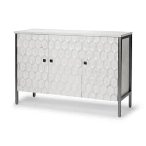 Savannah II 47.2L x 15.7W x 31.5H White Wood and Iron Three Door Accent Cabinet