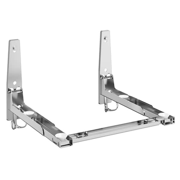 Adjustable 20.9 in. W x 15.7 in. D x 8.9 in. H Silver Wall Mounted Stainless Steel Microwave Shelf with Removable Hooks