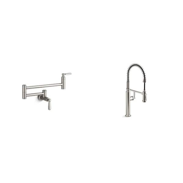 Edalyn By Studio McGee Pot Filler and Single Handle Pull Down Sprayer Kitchen Faucet in Vibrant Stainless Combo