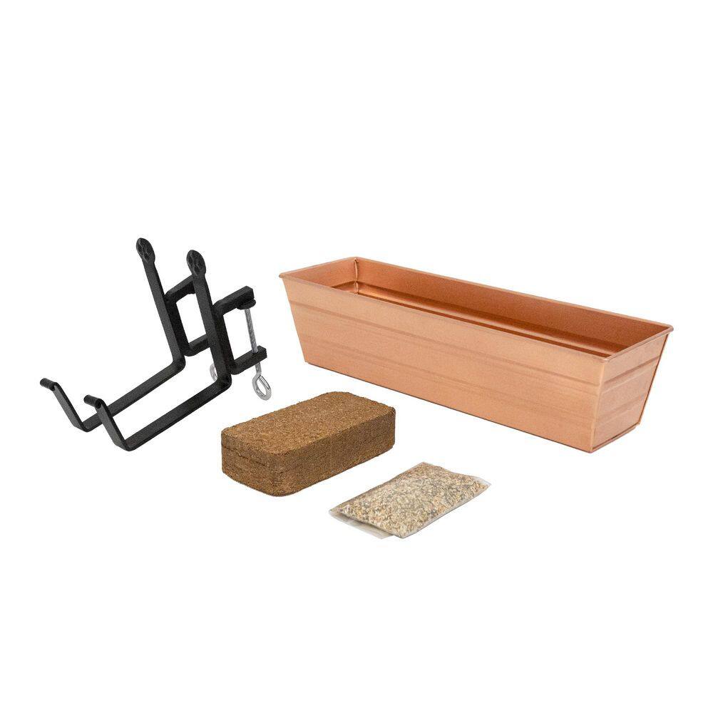 22 in. W Small Copper Plated Galvanized Steel Outdoor Bloom Box Garden Growing Kit With Clamp-On Brackets price history on PriceWatchPro