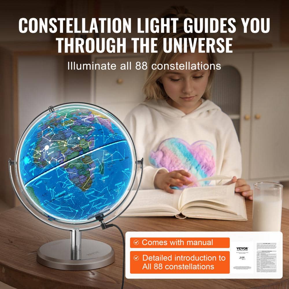 Blue Illuminated Globe with Metal Stand and LED Light