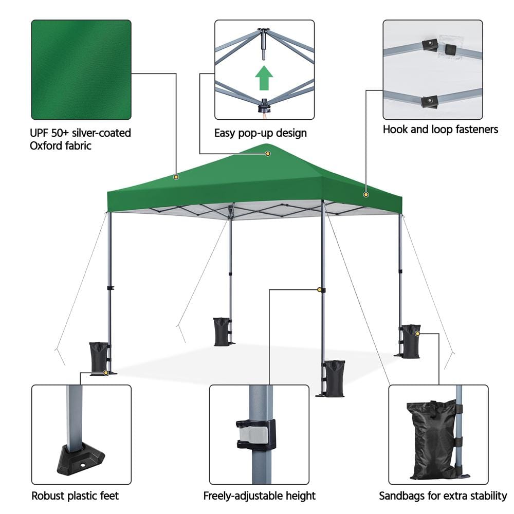 10x10ft Dark Green Adjustable Height Pop-Up Canopy Tent