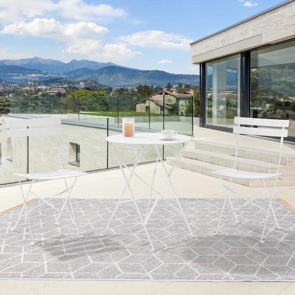 Sonkuki 3-Piece Steel All-weather Outdoor Bistro Sets No Assemble Folding Chairs and Table in White