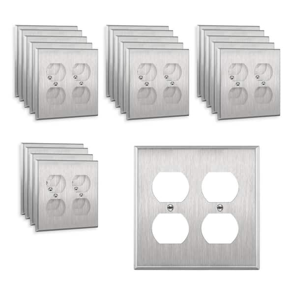 ENERLITES 2-Gang Stainless Steel Duplex Outlet Metal Wall Plate ...