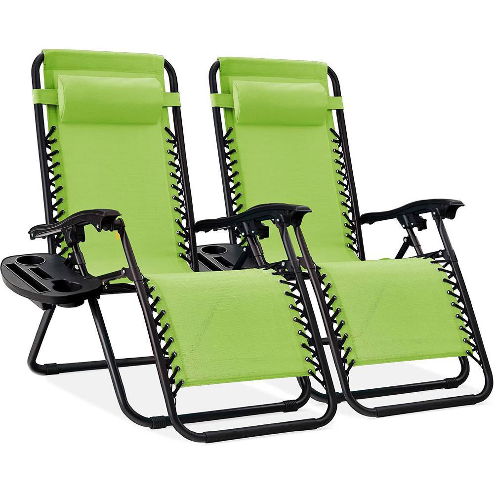 Set of 2 Adjustable Steel Mesh Zero Gravity Lounge Chair Reclinerswith Pill
