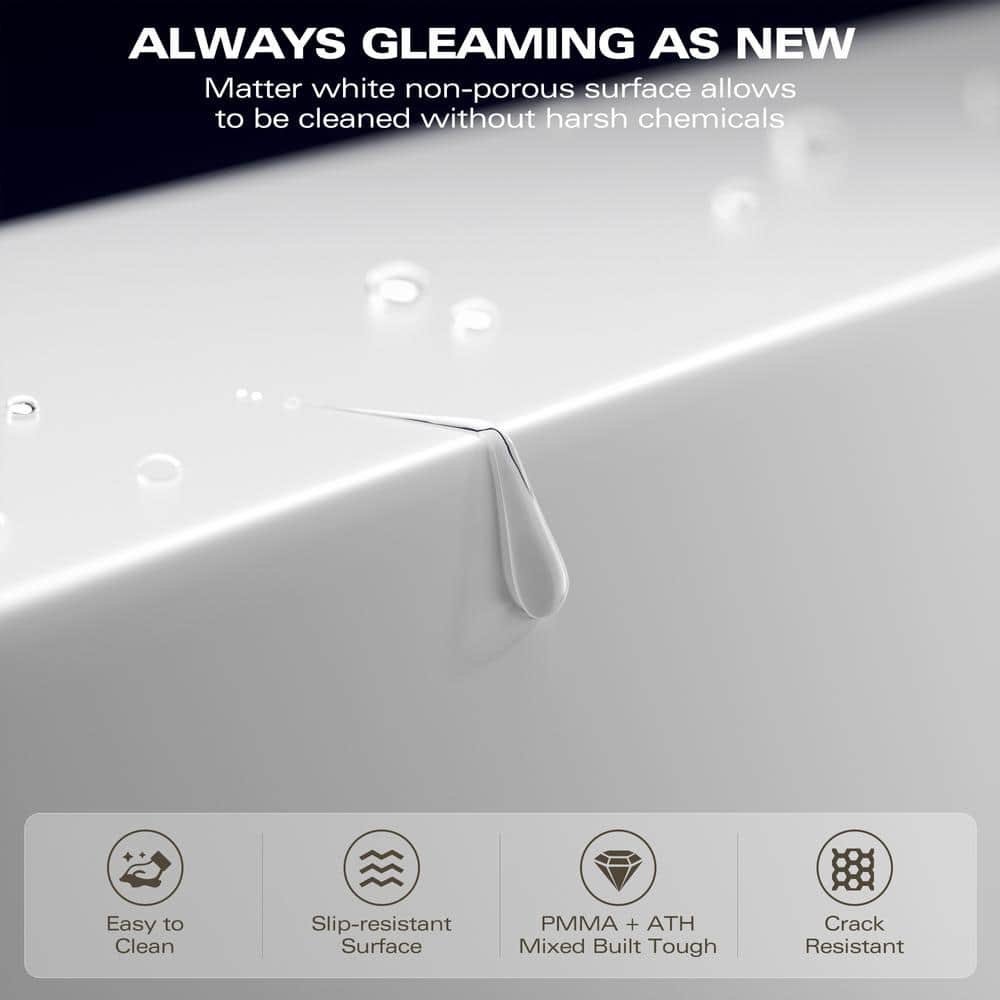 63" Matte White Acrylic Freestanding Soaking Bathtub
