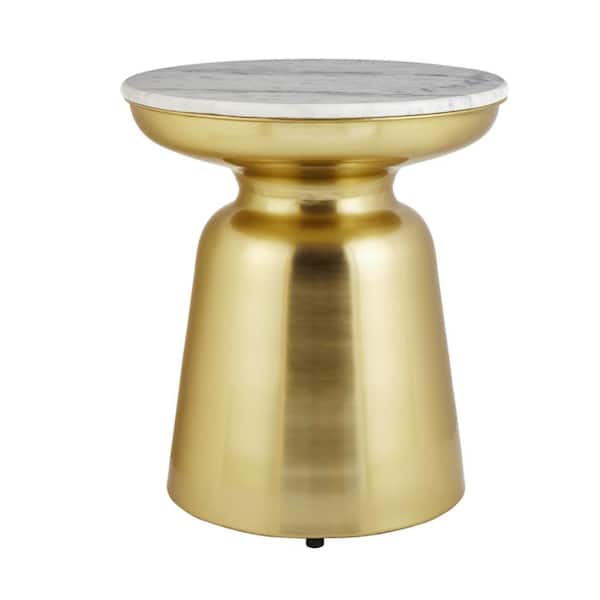 Home Decorators Collection - Cupertine Round Gold Metal Accent Table with Marble Top (16.5 in. W x 18.5 in. H)