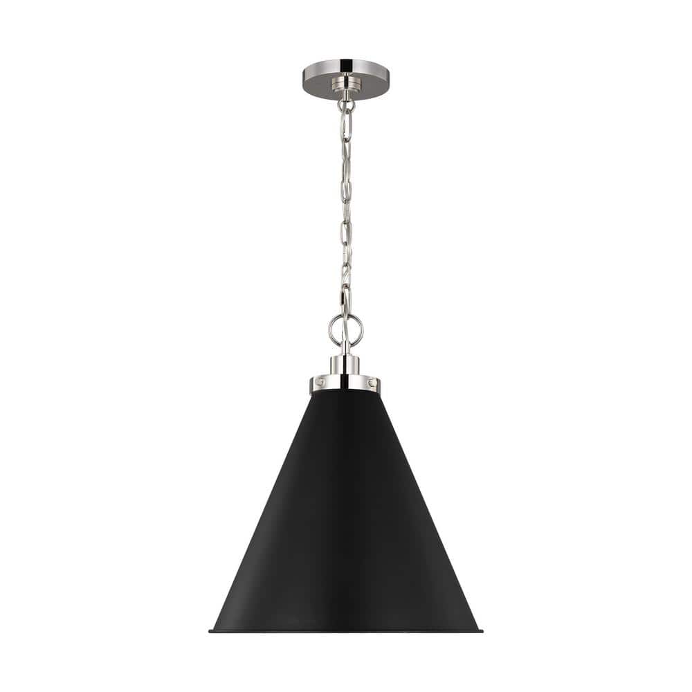 Wellfleet 15.625 in. W x 19 in. H 1-Light Midnight Black/Polished Nickel Medium Cone Pendant Light with Steel Shade price history on PriceWatchPro