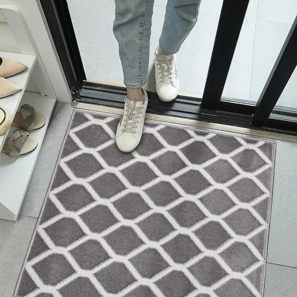 THE SOFIA RUGS Sofihas Indoor Mat Set Geometric Non-Slip 30x30in Washable Modern Indoor Standing Mats, Gray