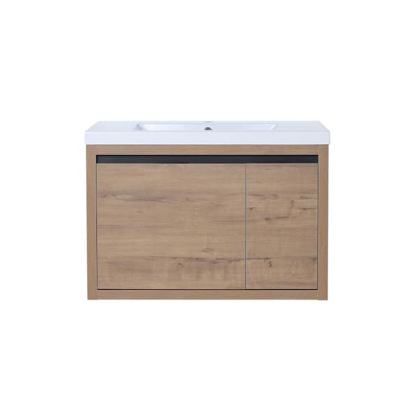 FORCLOVER 29-1/2 in. W x 18-1/8 in. D x 20-1/2 in. H Bath Vanity in Imitative Oak with White Resin Top